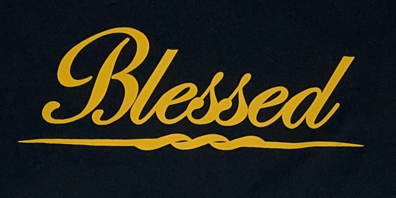 Blessed text silk screened